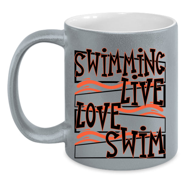 Cute Swimmer Coffee Mug, Swimming Live Love Swim Accent Mug