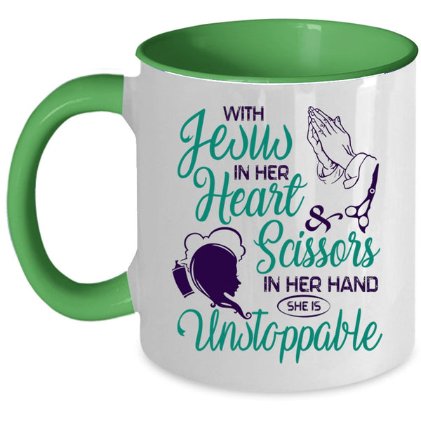 She Is Unstoppable Coffee Mug, With Scissors In Her Hand Accent Mug