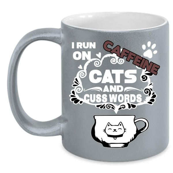 I Run On Caffeine Cats Coffee Mug, Cute Cat Coffee Cup