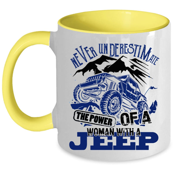 Beautiful Lady Coffee Mug, The Power Of A Woman With A Jeep Accent Mug