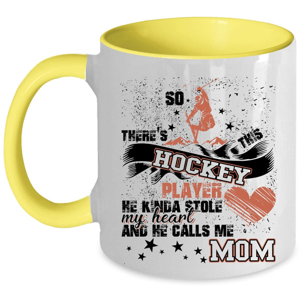 He Calls Me Mom Coffee Mug, This Hockey Player Kinda Stole My Heart Accent Mug