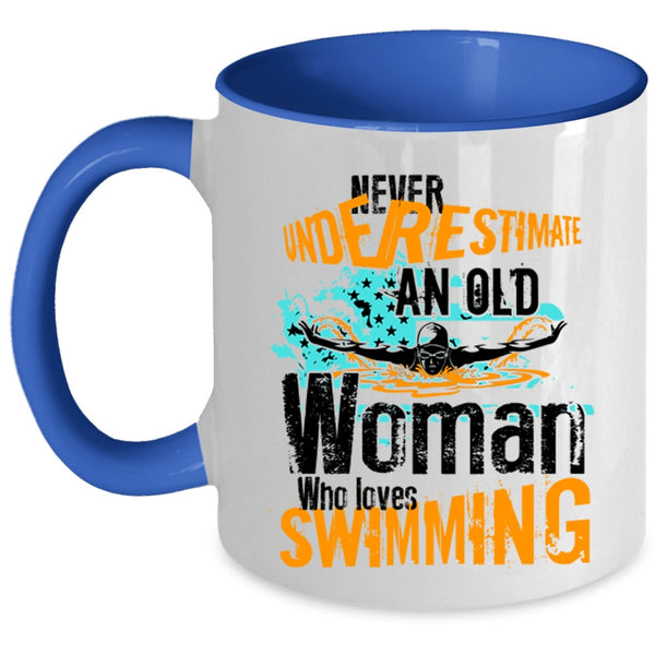 Cool Grandma Coffee Mug, An Old Woman Loves Swimming Accent Mug