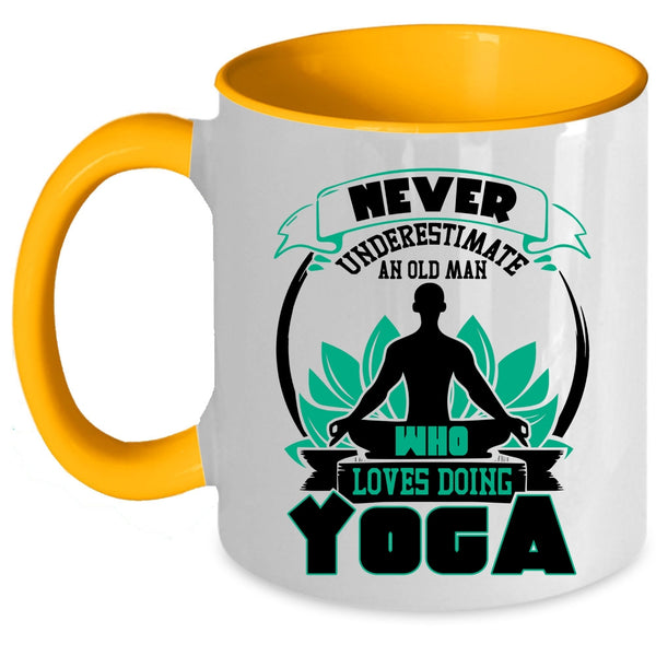 Cool Grandpa Coffee Mug, An Old Man Loves Doing Yoga Accent Mug