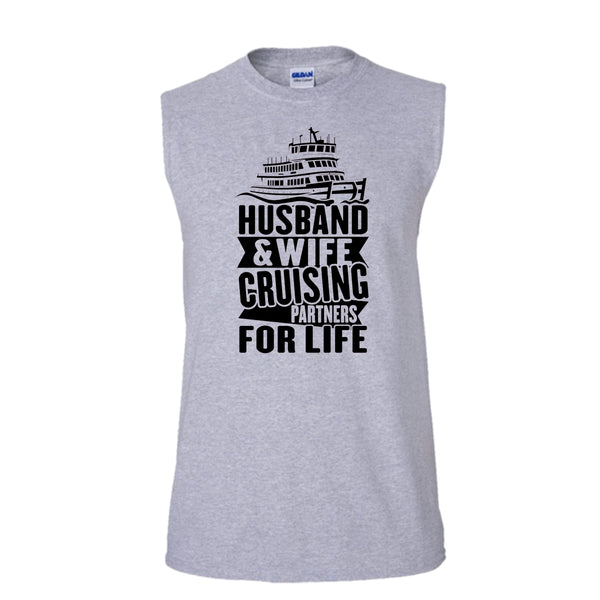 Husband & Wife T Shirt, Coolest Cruising Partners T Shirt, Awesome t-shirts (Men's Cotton Sleeveless)