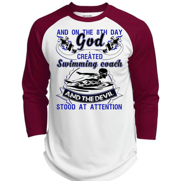 God Created Swimming Coach T Shirt, I Love Swimming T Shirt, Awesome T-Shirts  (Polyester Game Baseball Jersey)