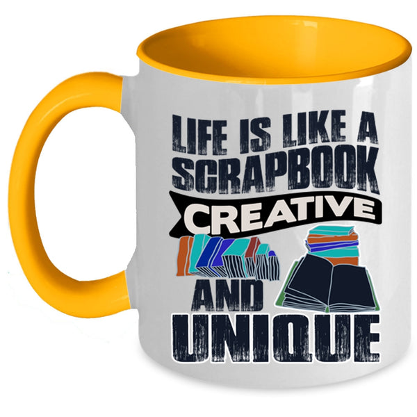 Cool Books Coffee Mug, Life Is Like A Scrapbook Creative Accent Mug