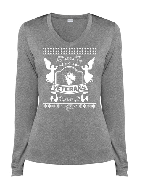 Being A Veterans T Shirt, I Love Christmas T Shirt, Cool Shirt (Ladies LS Heather V-Neck)