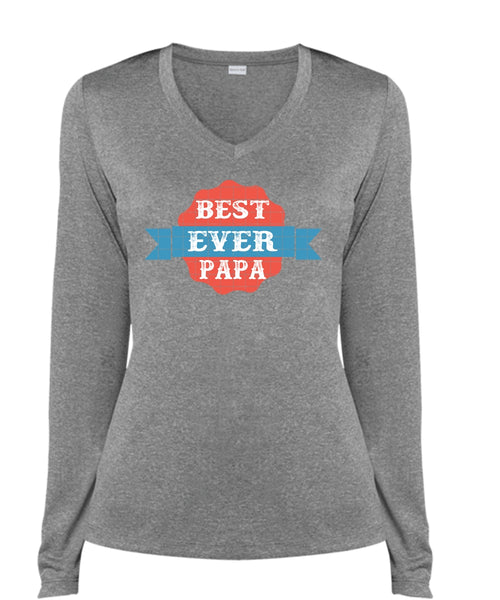 Best Ever Papa T Shirt, Father's Day T Shirt, Being A Papa T Shirt (Ladies LS Heather V-Neck)