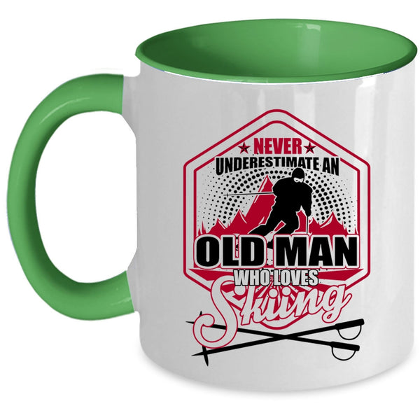 Cool Grandpa Coffee Mug, Old Man Loves Skiing Accent Mug