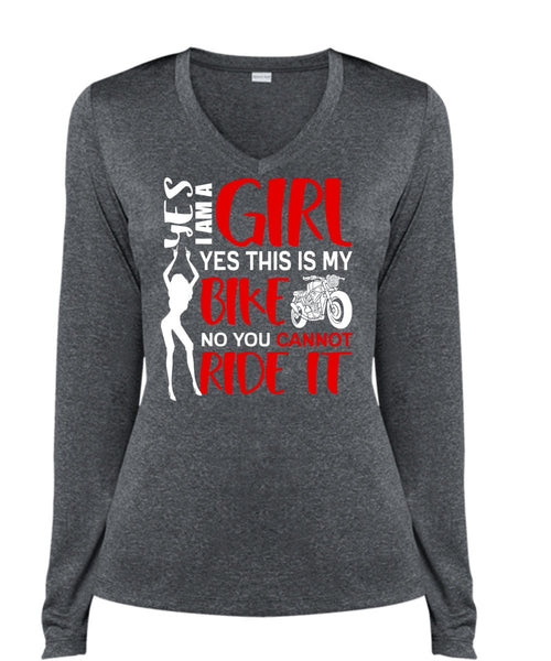 I Am A Girl T Shirt, This Is My Bike T Shirt, Cool Shirt (Ladies LS Heather V-Neck)