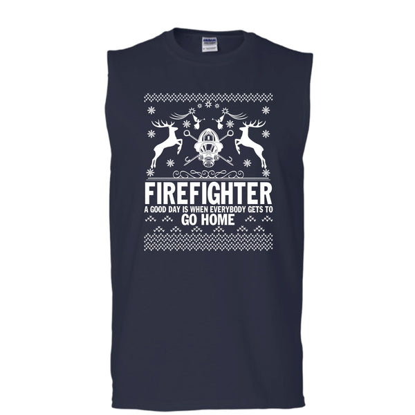 Firefighter Merry Christmas T Shirt, Coolest Firefighter Ever Tank Top (Men's Cotton Sleeveless)
