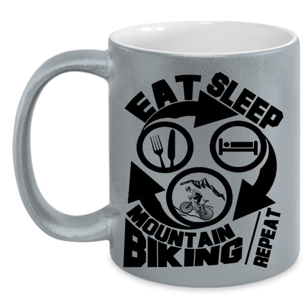 I Love Mountain Biking Coffee Mug, Eat Sleep Mountain Biking Accent Mug