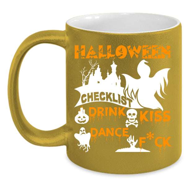 Halloween Checklist Coffee Mug, Drink Kiss Coffee Cup