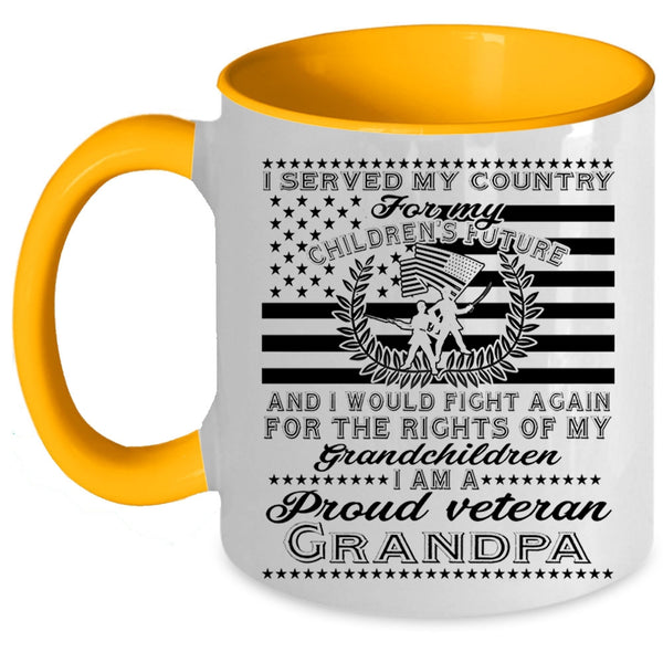 My Grandchildren Coffee Mug, I Am A Proud Veteran Grandpa Accent Mug