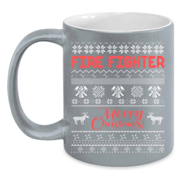 Fire Fighter Coffee Mug, Merry Christmas Coffee Cup