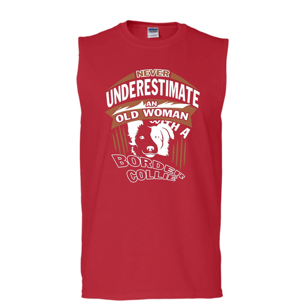 Never Underestimate An Old Woman With A Border Collie Shirt, Cool Dog Shirt (Men's Cotton Sleeveless)
