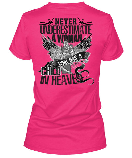 Woman Who Has A Child In Heaven T Shirt, Being A Mom T Shirt, Cool Shirt (Ladies LS Heather V-Neck)