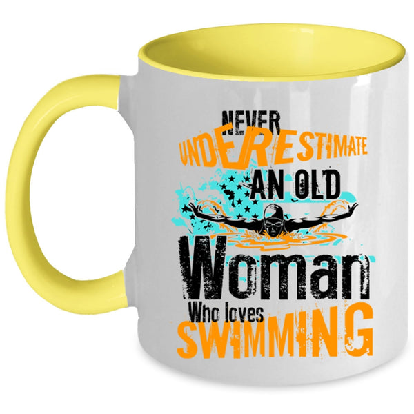 Cool Grandma Coffee Mug, An Old Woman Loves Swimming Accent Mug