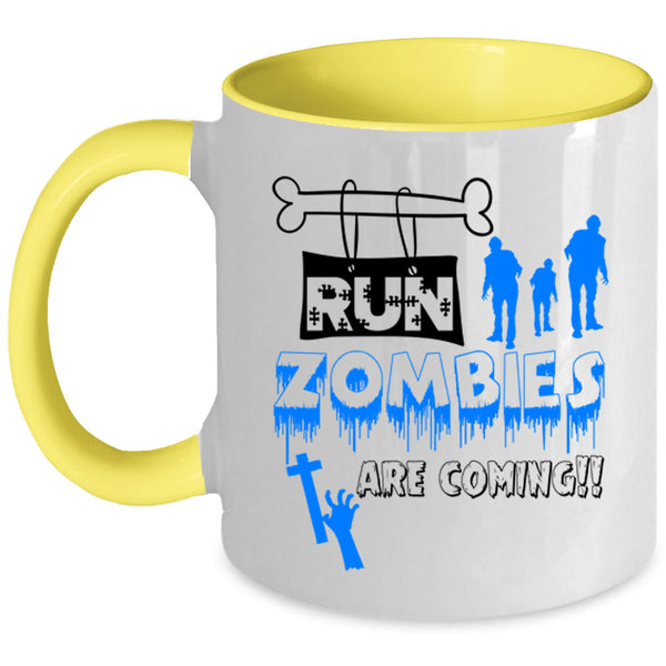 Halloween Ghost Coffee Mug, Run Zombies Are Coming Accent Mug