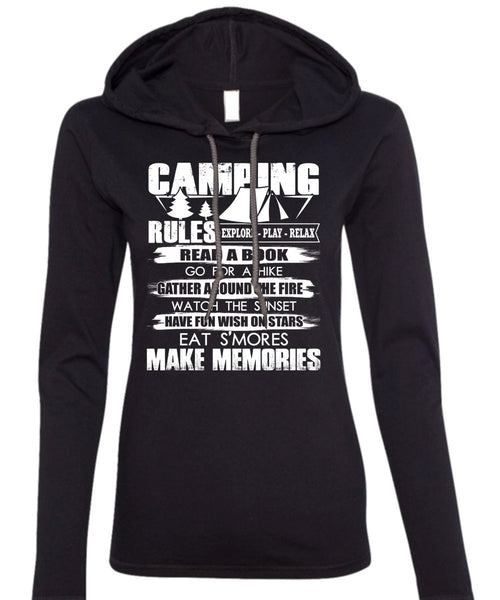 Camping Rules T Shirt, Make Memories T Shirt (Anvil Ladies Ringspun Hooded)