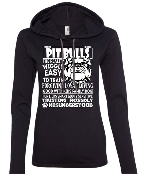Pit Bulls The Reality Wiggly Easy T Shirt, Good With Kids Family Dog T Shirt (Anvil Ladies Ringspun Hooded)