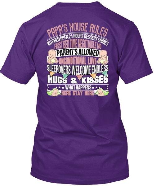 Papa's House Rules T Shirt, Hugs And Kisses T Shirt