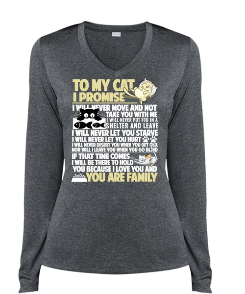 To My Cat I Promise T Shirt, I Love My Cat T Shirt, Cool Shirt (Ladies LS Heather V-Neck)