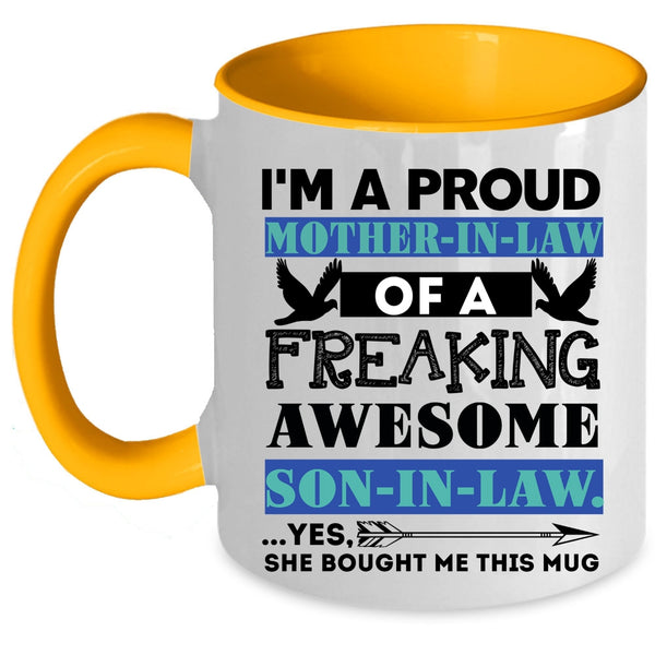 Awesome Mom Coffee Mug, Proud Mother In Law Of A Son In Law Accent Mug