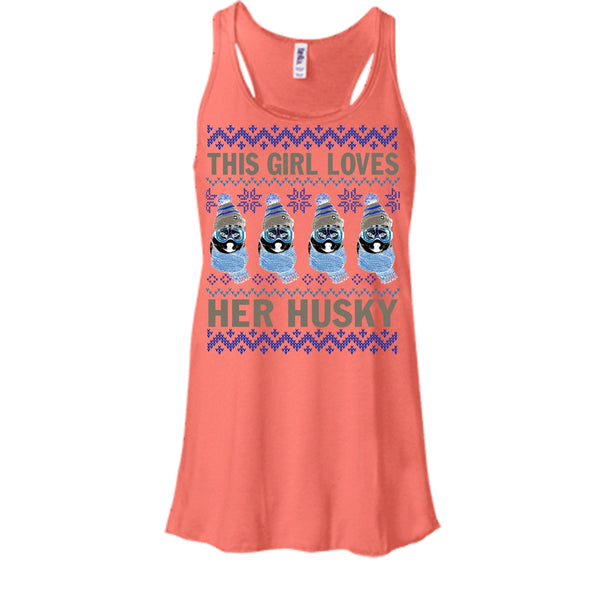 This Girl Loves Her Husky T Shirt, Husky Merry Christmas Tank Top