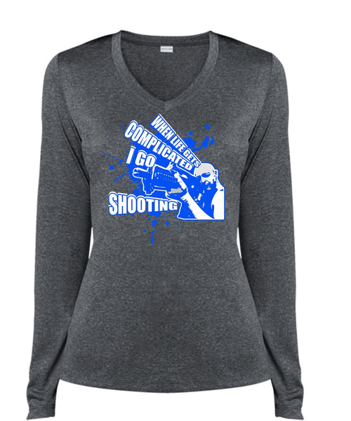 I Go Shooting T Shirt, Being A Hunter T Shirt, Cool Shirt (Ladies LS Heather V-Neck)