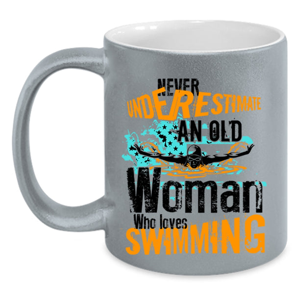 Cool Grandma Coffee Mug, An Old Woman Loves Swimming Accent Mug