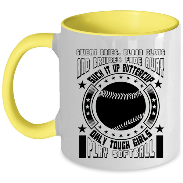 Awesome Girls Coffee Mug, Only Touch Girls Play Softball Accent Mug