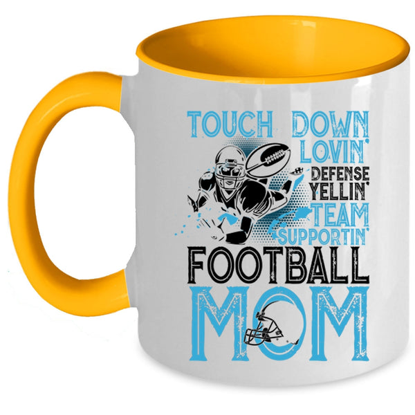 Football Mom Coffee Mug, Touch Down Loving Team Supporting Accent Mug