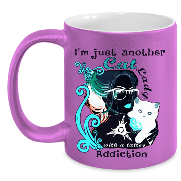 Tattoo Addiction Coffee Mug, I'm Just Another Cat Lady Accent Mug