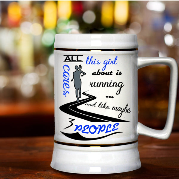 Funny Running Beer Stein 22oz, All This Girl Cares About Is Running Beer Mug