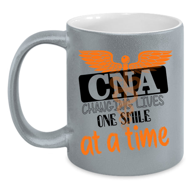 Cool Nurses Coffee Mug, CNA Changing Lives One Smile At A Time Accent Mug