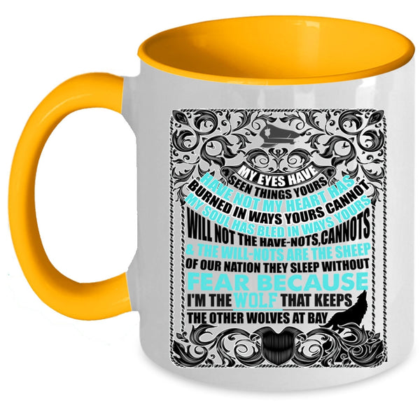 Cool Police Officer Coffee Mug, My Eyes Have Seen Things Yours Accent Mug