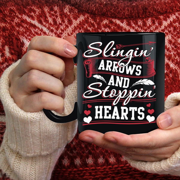 Slinging Arrows Coffee Mug, Stopping Heart Coffee Cup
