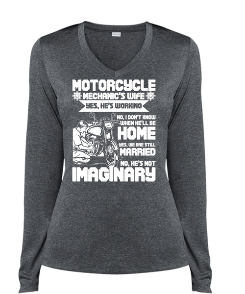 Motorcycle Mechanic's Wife T Shirt, We Are Still Married T Shirt, Cool Shirt (Ladies LS Heather V-Neck)
