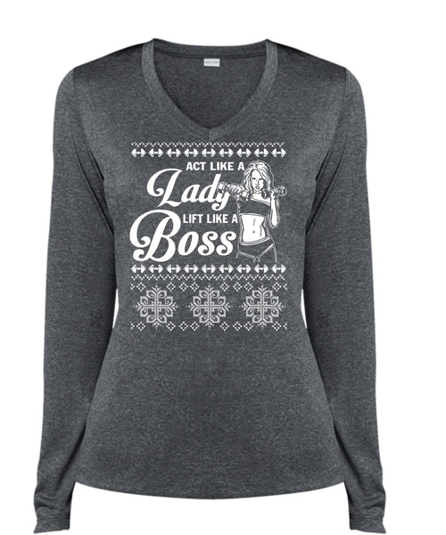 Active Like A Lady Lift Like A Boss T Shirt, This Girl Loves Christmas T Shirt, Cool Shirt (Ladies LS Heather V-Neck)