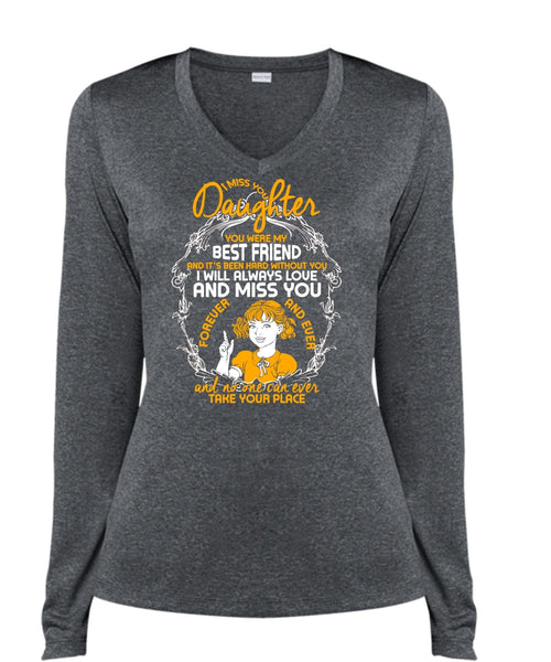 I Miss You Daughter T Shirt, Best Friend T Shirt, Cool Shirt (Ladies LS Heather V-Neck)