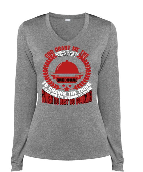 To Just Go Cooking T Shirt, Being A Chef T Shirt, Cool Shirt (Ladies LS Heather V-Neck)