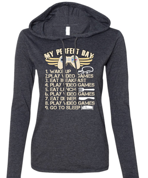 Play Video Games T Shirt, Wake Up T Shirt (Anvil Ladies Ringspun Hooded)