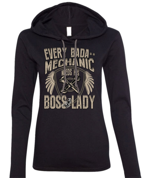 Mechanic Needs His Boss Lady T Shirt, Being A Mechanic T Shirt (Anvil Ladies Ringspun Hooded)