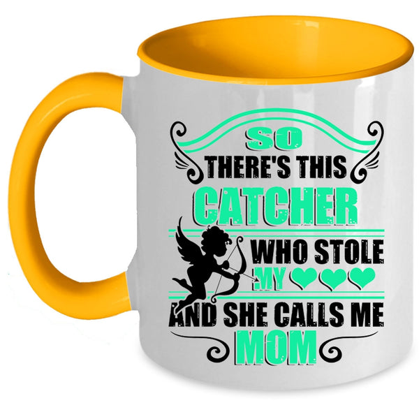 She Calls Me Mom Coffee Mug, This Catcher Stole My Heart Accent Mug