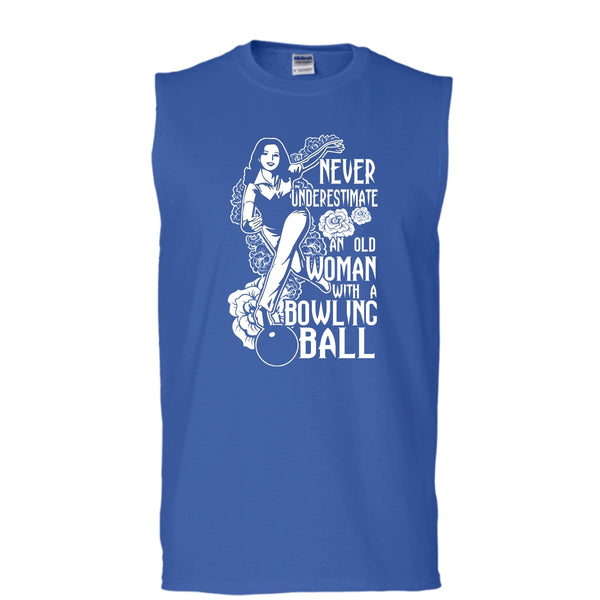 Neve Underestimate T Shirt, An Old Man With A Bowling Ball T Shirt, Cool T Shirt (Men's Cotton Sleeveless)