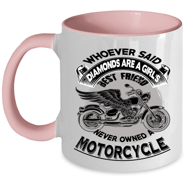 Motorcycle Coffee Mug, Diamonds Are A Girl's Best Friend Accent Mug