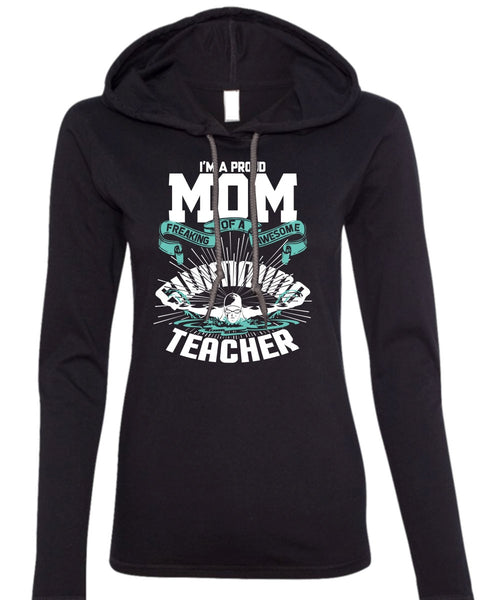 I'm A Proud Mom T Shirt, Awesome Swimming Teacher T Shirt (Anvil Ladies Ringspun Hooded)