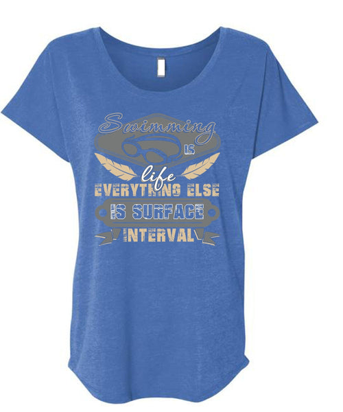 Swimming Is Life T Shirt, Else Is Surface Interval T Shirt, Cool Shirt (Ladies' Triblend Dolman Sleeve)