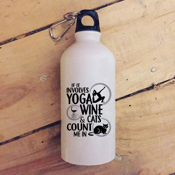It Involves Yoga Wine And Cats 20 oz Stainless Steel Bottle,Cool Wine Drinker Outdoor Sports Water Bottle